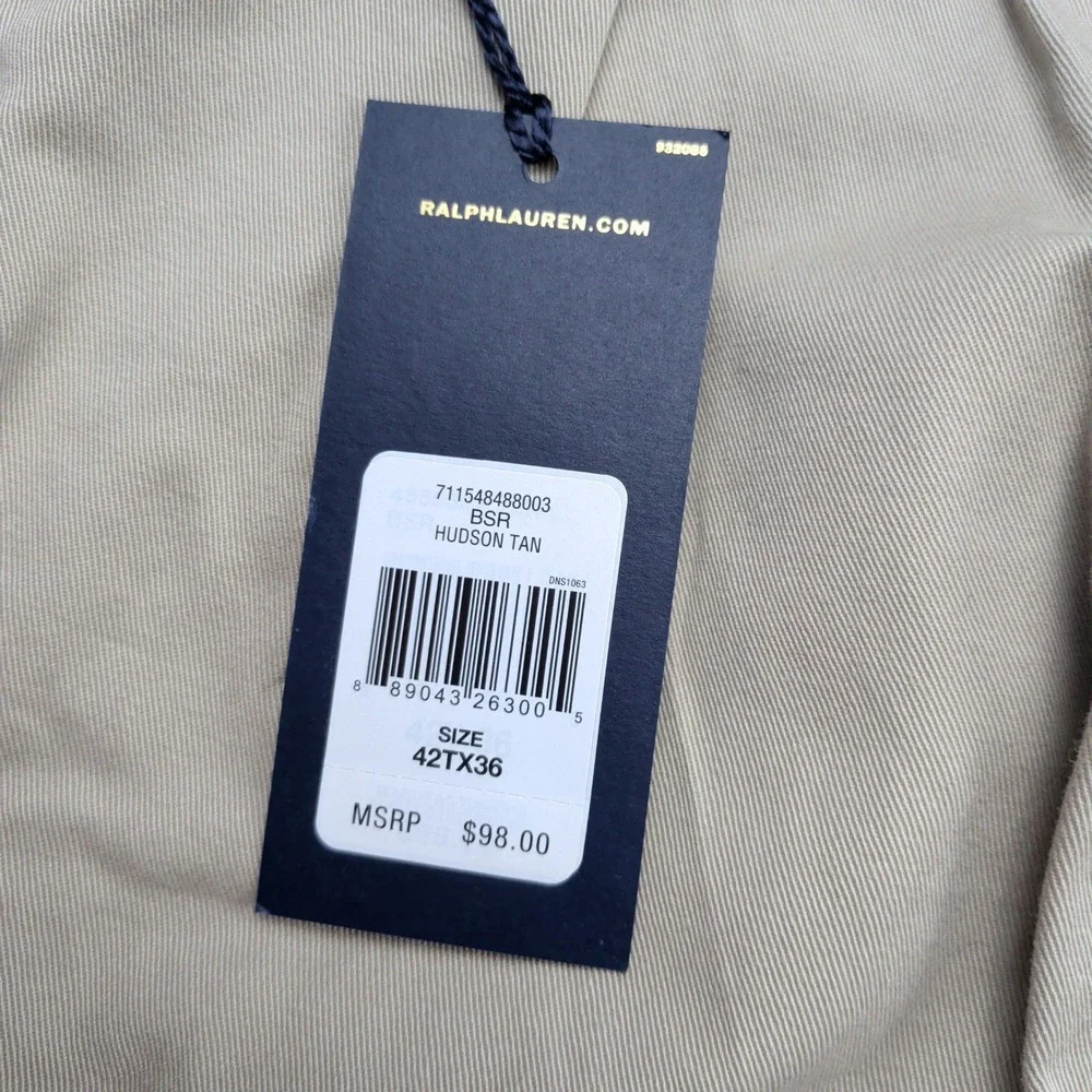 NEW Polo Ralph Lauren Mens Classic Pleated Fit Chino Pants Tan 42TX36 Tall
